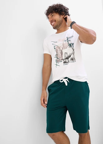 Bluză și pantaloni scuți (set/2piese) • alb-verde profund cu imprimeu • magazin bonprix