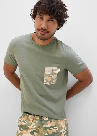 T-shirt z kieszonką na piersi, z bawełny organicznej, slim fit • zieleń mchu • sklep bonprix