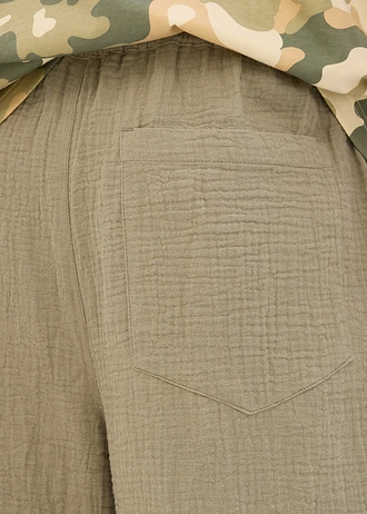 Kalhoty bez zapínání z měkkého mušelínu, Loose Fit, Tapered • kouřově olivová • bonprix obchod