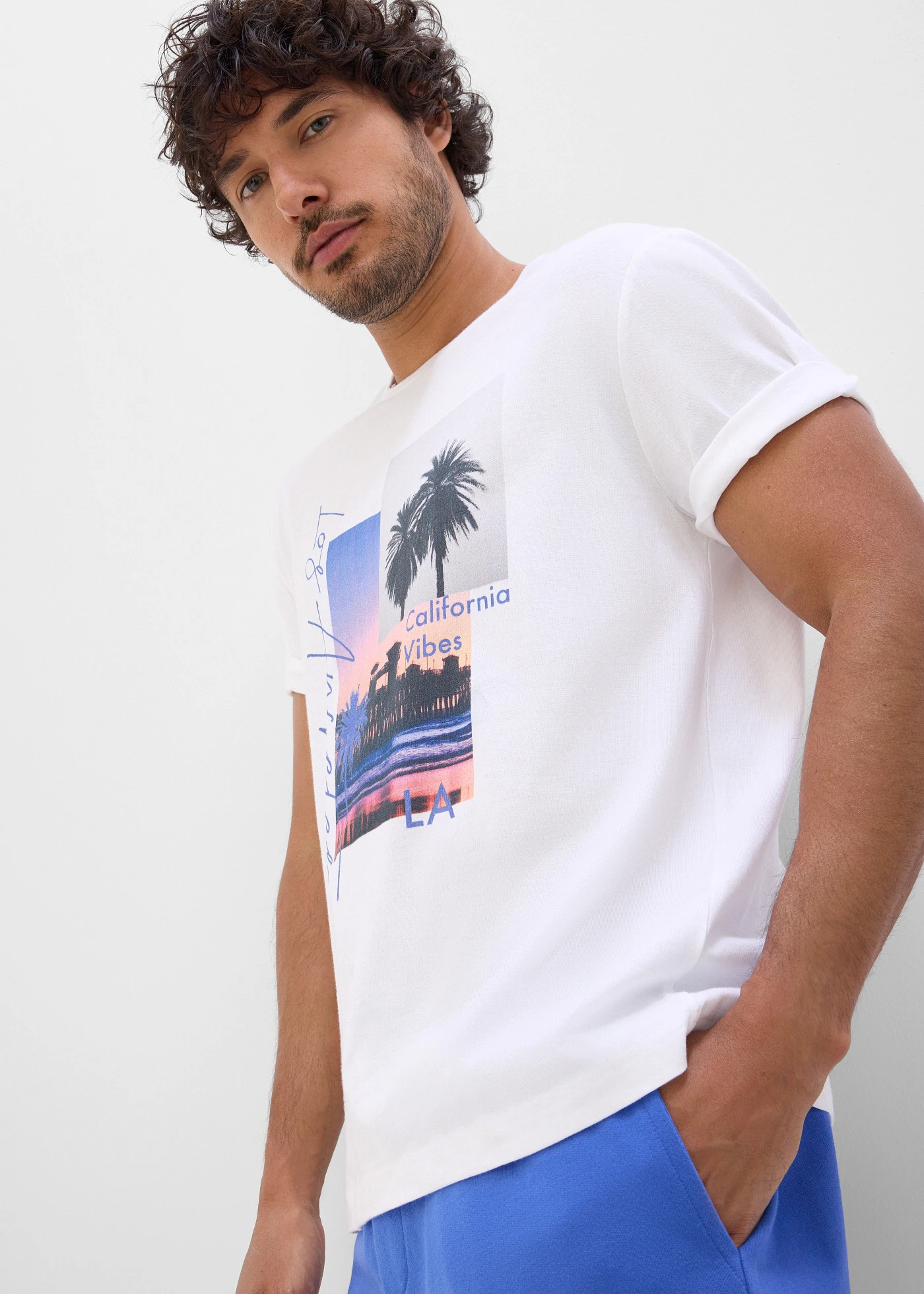 Tricou și bermude casual din bumbac 100% (set/2piese) • alb/albastru • magazin bonprix