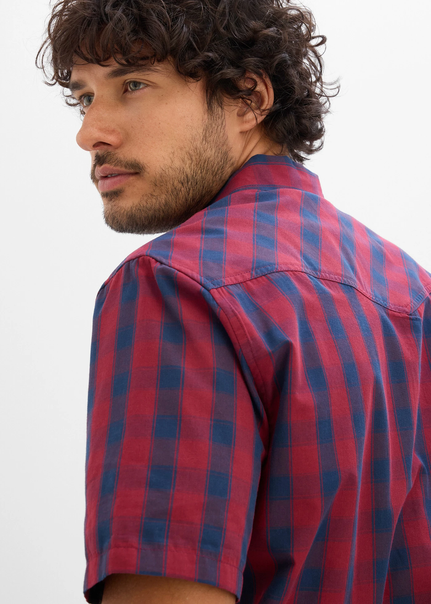 Overhemd met korte mouwen van puur katoen • robijnrood/donkerblauw geruit • bonprix online shop