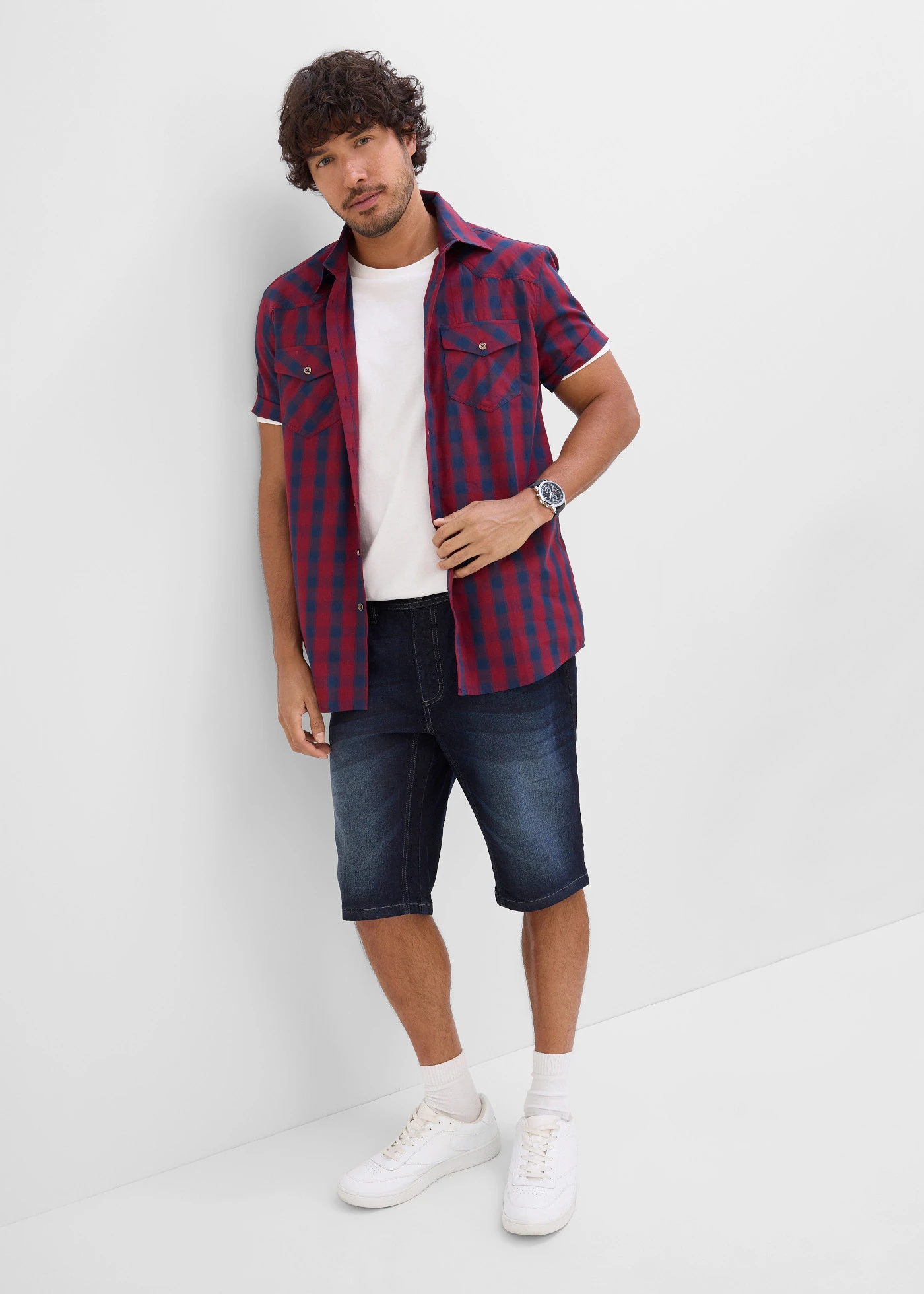 Overhemd met korte mouwen van puur katoen • robijnrood/donkerblauw geruit • bonprix online shop