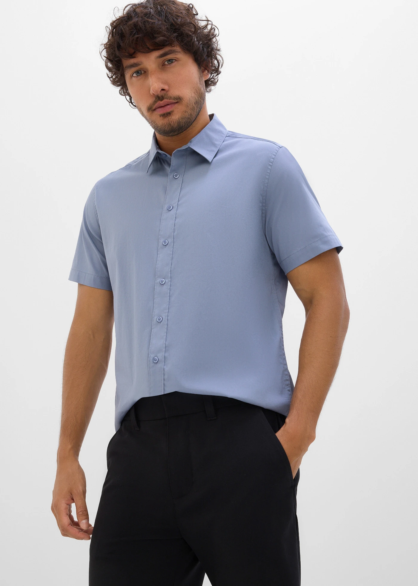 Koszula z krótkim rękawem, ze stretchem, slim fit • niebieski dymny • sklep bonprix