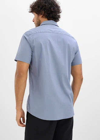 Koszula z krótkim rękawem, ze stretchem, slim fit • niebieski dymny • sklep bonprix
