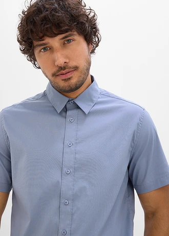 Koszula z krótkim rękawem, ze stretchem, slim fit • niebieski dymny • sklep bonprix