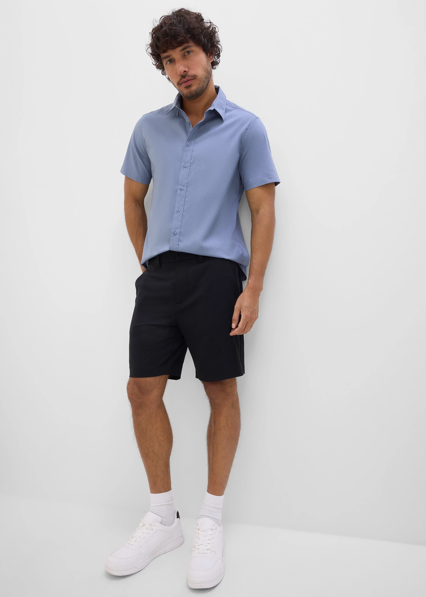Stretch overhemd met korte mouwen, slim fit • rookblauw • bonprix online shop