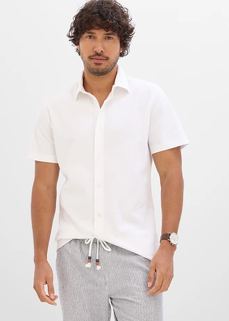 Koszula z krótkim rękawem, uszyta z piki z dużą ilością stretchu, slim fit • biały • sklep bonprix