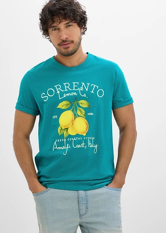 Tricou din bumbac 100%, culoare: turcuoaz cobalt, cu imprimeu