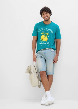 T-shirt z czystej bawełny • kobaltowy turkusowy z nadrukiem • sklep bonprix