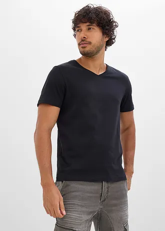 Lot de 3 T-shirts col V, Couleur: noir + noir + noir