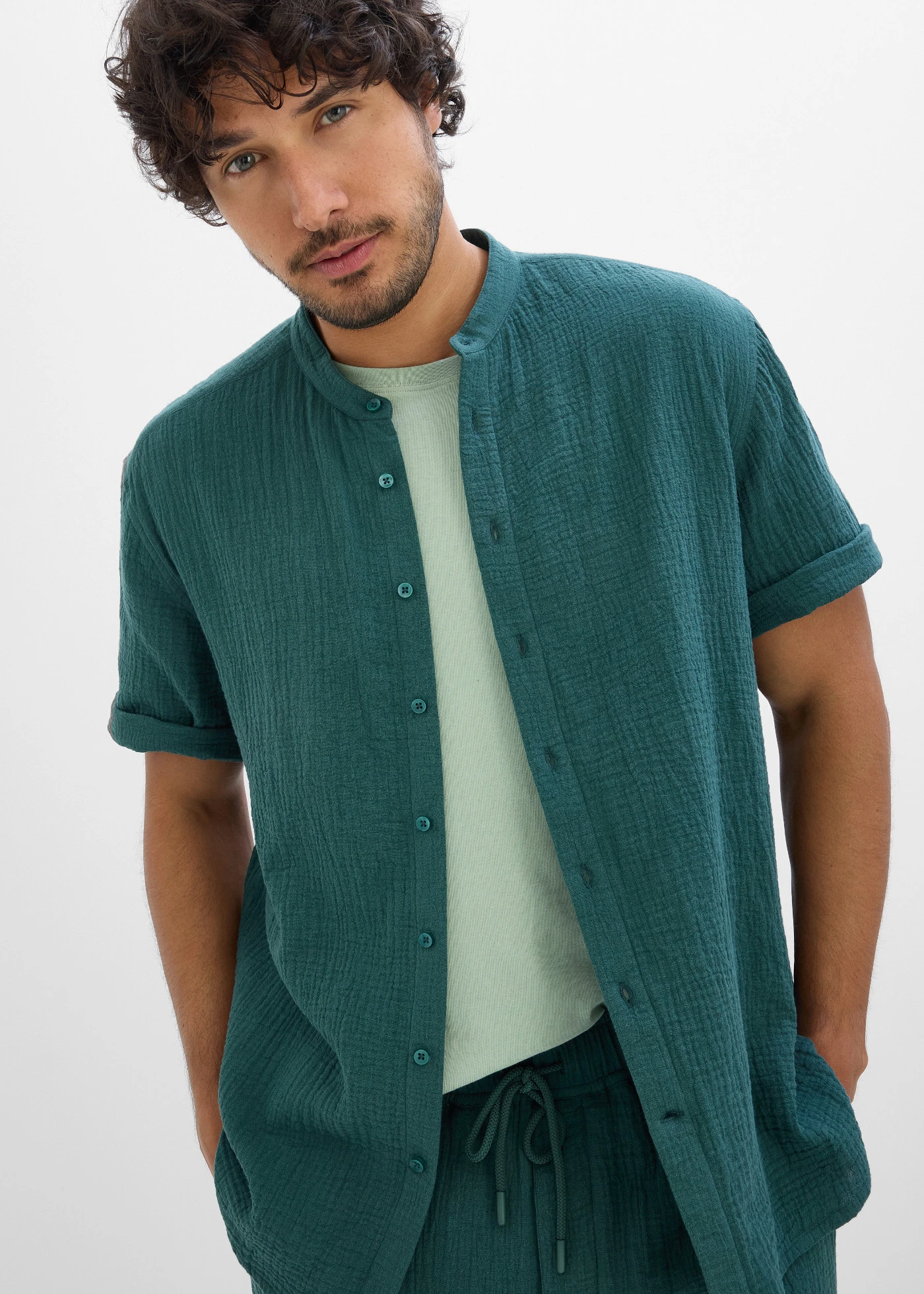 Overhemd en short van mousseline (2-dlg. set) • diepgroen • bonprix online shop