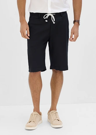 Regular fit bermuda van linnen, Kleur: zwart