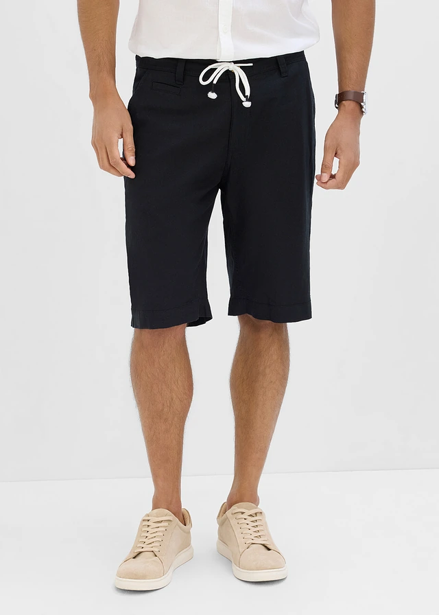 Regular fit bermuda van linnen, Kleur: zwart