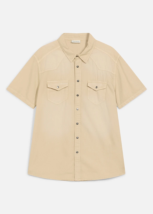 Spijkeroverhemd met korte mouwen van coloured denim, slim fit • lichtsand • bonprix online shop
