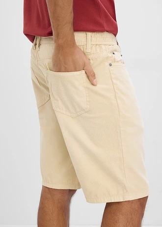 Lichte bermuda van coloured denim met elastische tailleband, regular fit • lichtsand • bonprix online shop