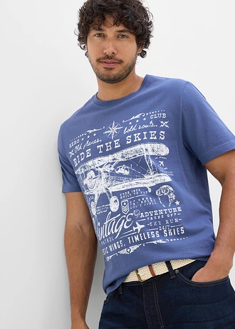 T-shirt z czystej bawełny organicznej • indygo z nadrukiem • sklep bonprix