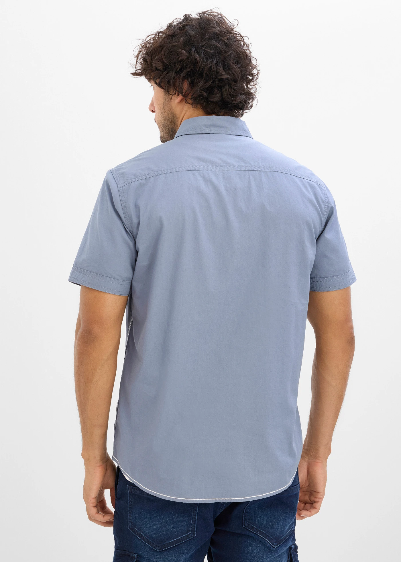 Koszula z krótkim rękawem, slim fit • niebieski dymny z nadrukiem • sklep bonprix