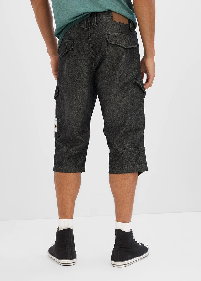 Lehké dlouhé džínové cargo bermudy, Relaxed Fit, barva: černý denim