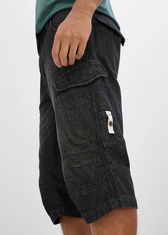 Bermuda long poches cargo en denim léger, coupe loose • noir denim • Boutique bonprix