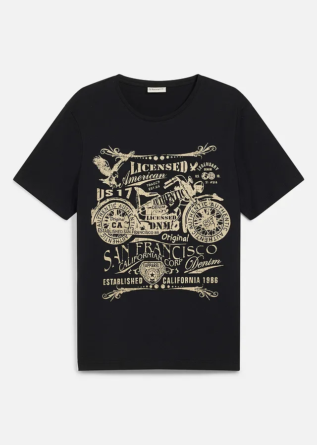 Tricou din bumbac 100% • negru cu imprimeu • magazin bonprix