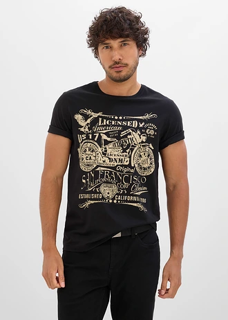 T-shirt z czystej bawełny, kolor: czarny z nadrukiem