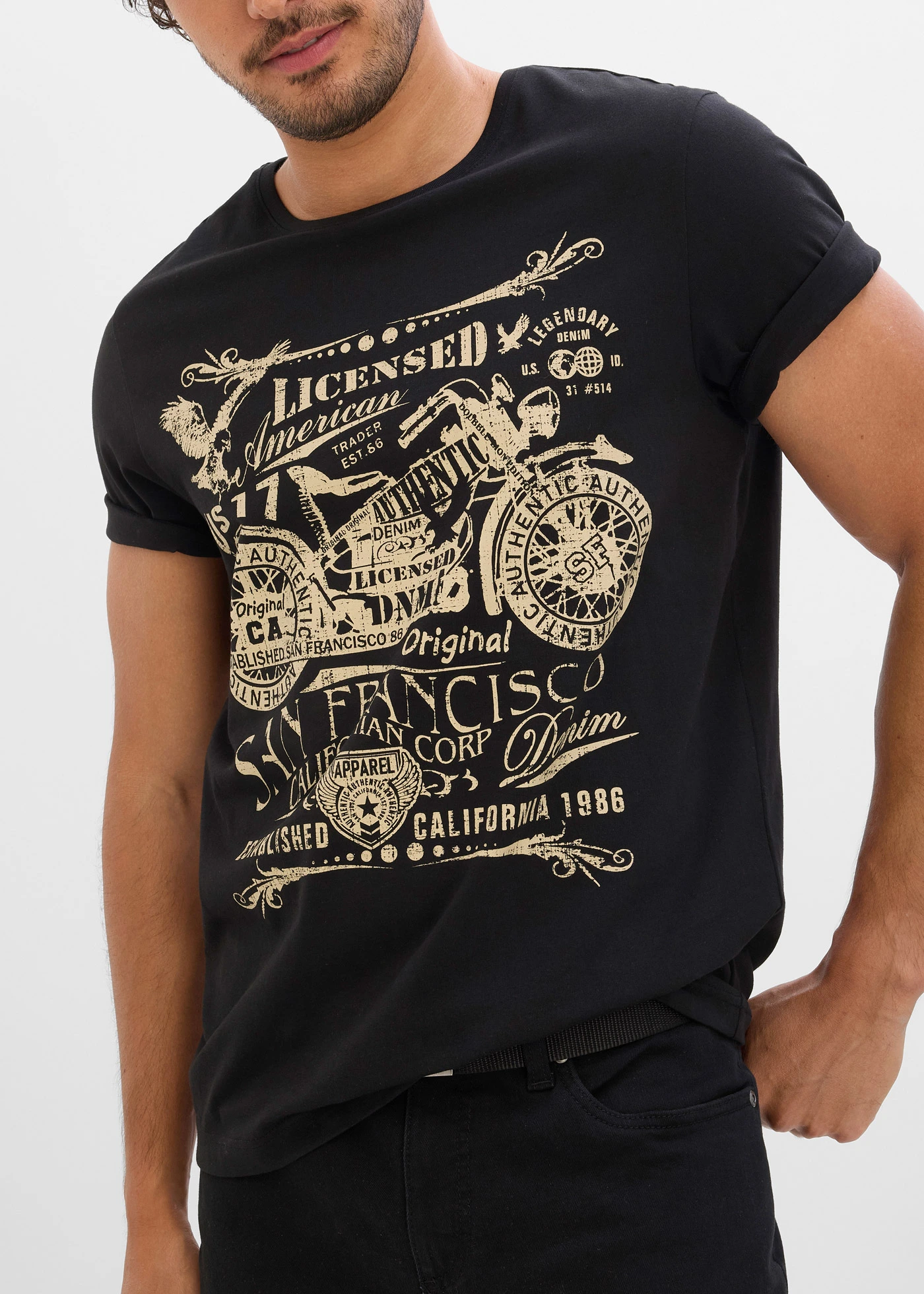 T-shirt z czystej bawełny • czarny z nadrukiem • sklep bonprix