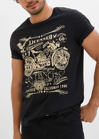 T-shirt van puur katoen • zwart met print • bonprix online shop