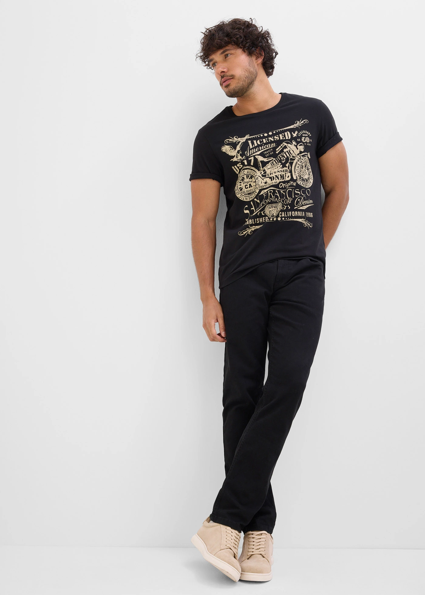 T-shirt 100% coton • noir imprimé • Boutique bonprix