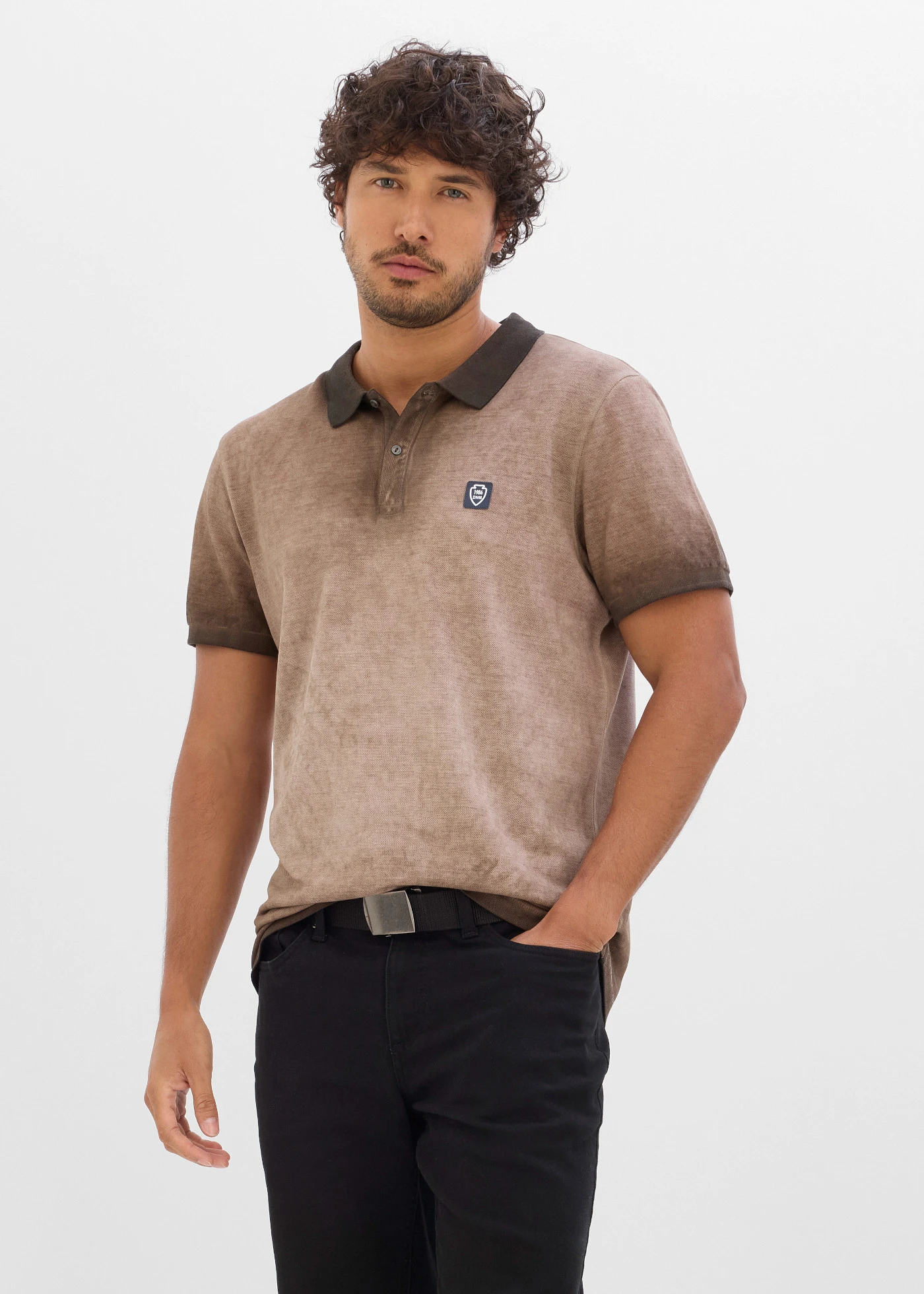 Piqué poloshirt in washed out look • taupe • bonprix online shop