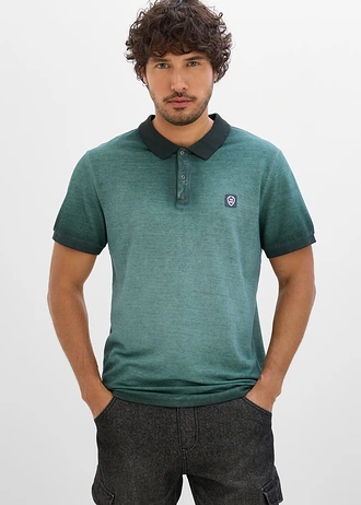 Bluză polo piquè cu aspect prespălat • gri/verde • magazin bonprix