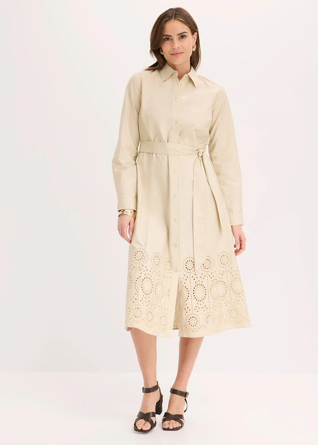 Robe-chemise avec broderies anglaises, Couleur: sable clair