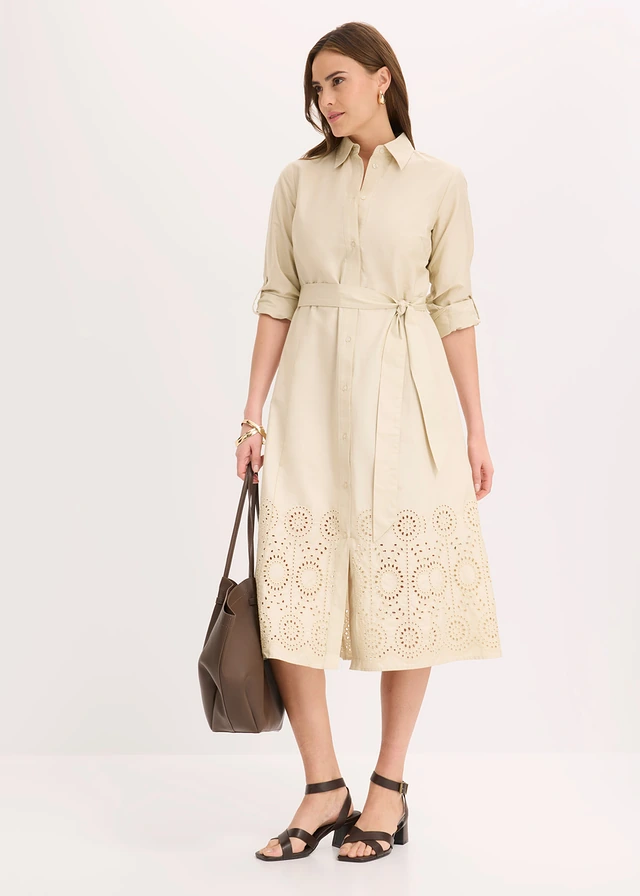 Robe-chemise avec broderies anglaises, Couleur: sable clair