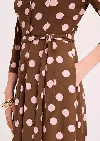 Rochie tip cămașă cu cordon (set/2 piese) • maro/roz cenuşiu punctat • magazin bonprix