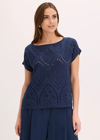 Shirt met broderie anglaise • donkerblauw • bonprix online shop