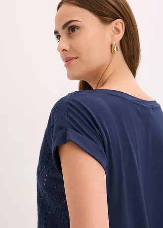 Shirt met broderie anglaise • donkerblauw • bonprix online shop