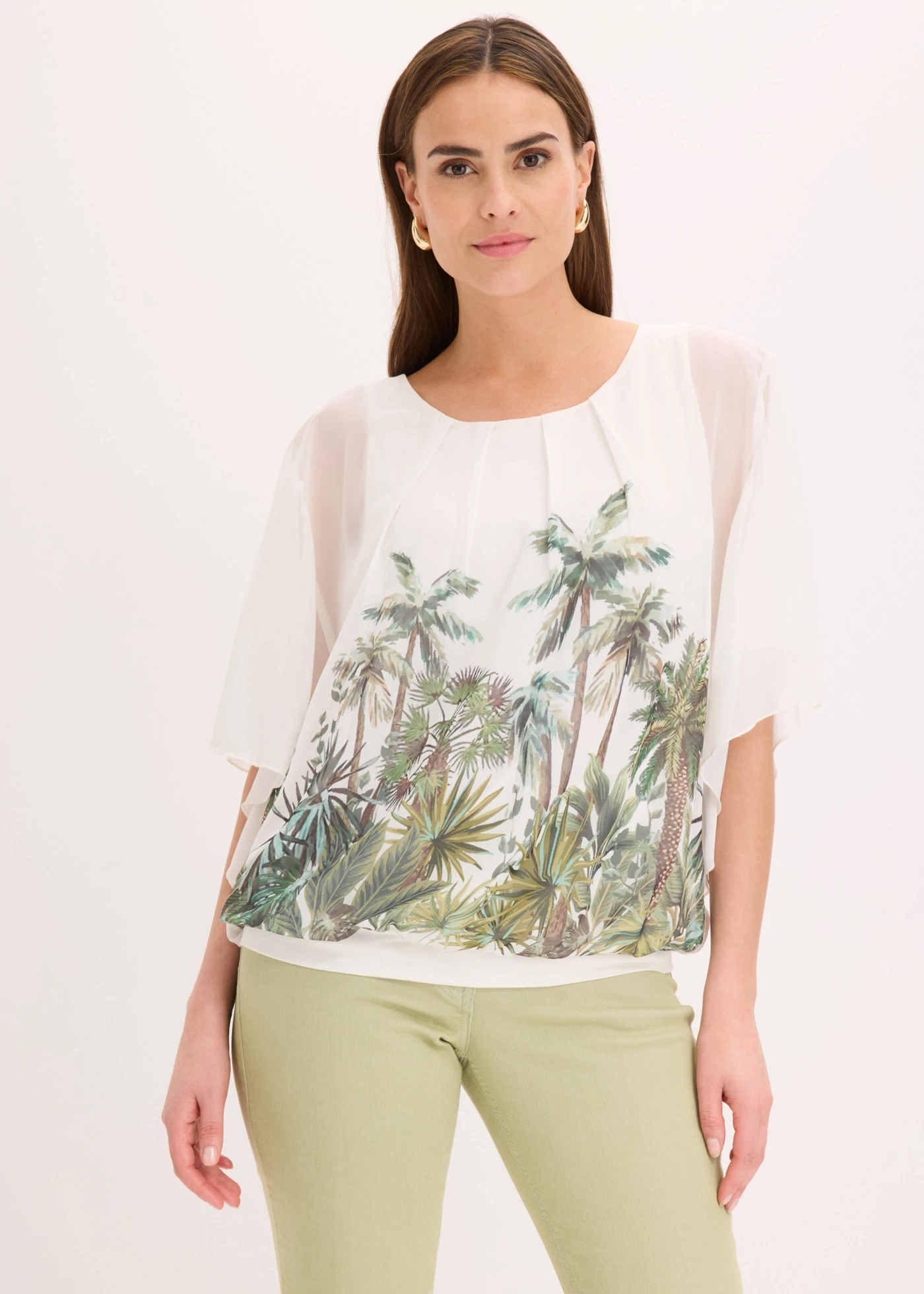 Sifon blúz toppal • gyöngyfehér-olívazöld mintás • bonprix áruház