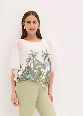 Chiffon blouse met ondershirt • parelwit-olijfgroen met print • bonprix online shop