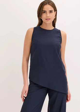 Top en lin mélangé, Couleur: bleu foncé