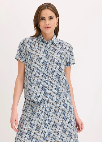 Blouse met korte mouwen met viscose • lichtblauw-donkerblauw grafische print • bonprix online shop
