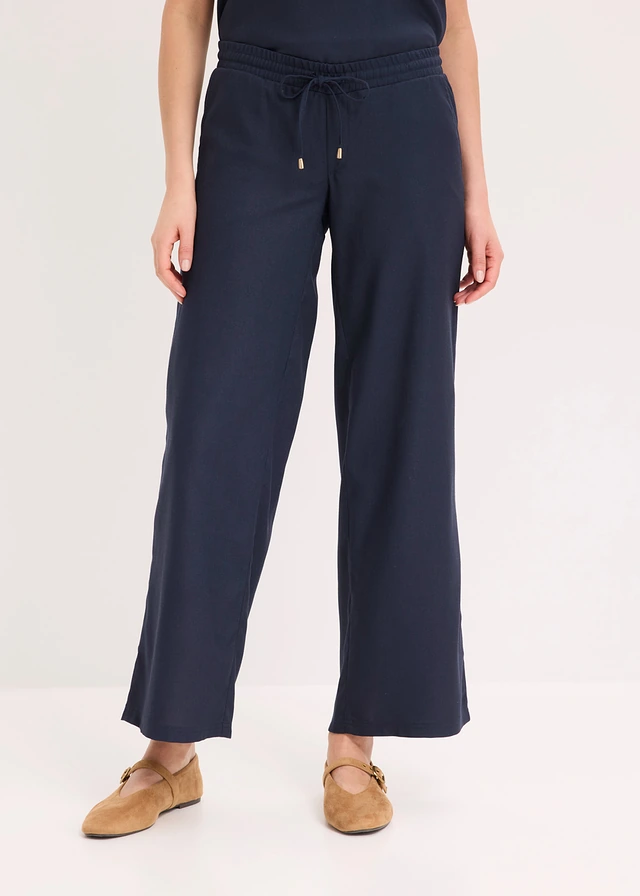 Marlene Dietrich broek met linnenmix, Kleur: donkerblauw