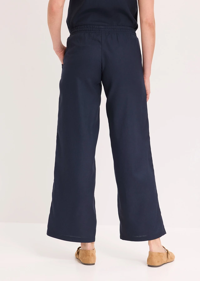 Marlene Dietrich broek met linnenmix, Kleur: donkerblauw