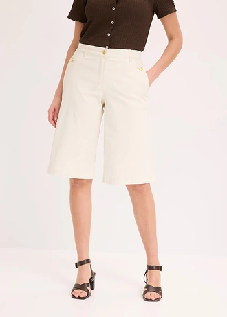 Bermudashort met wijde pijpen van elastisch twill • wolwit • bonprix online shop