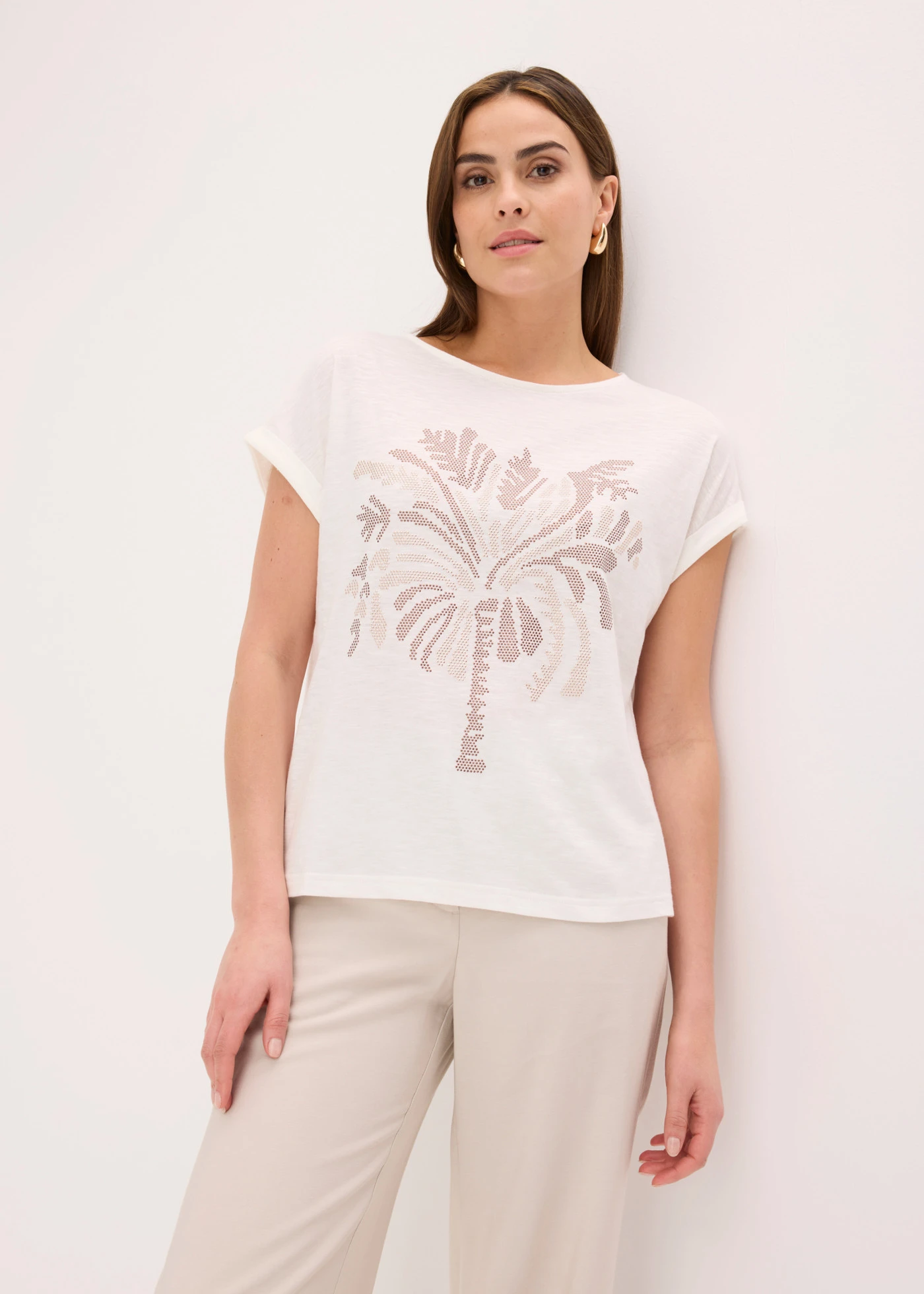 Katoenen shirt met studsapplicatie • wolwit met print • bonprix online shop