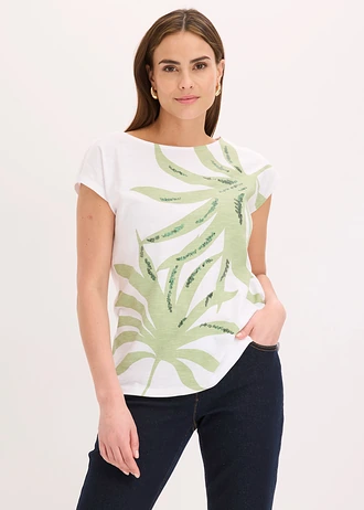 T-shirt avec sequins • blanc-vert pâle-olive imprimé • Boutique bonprix