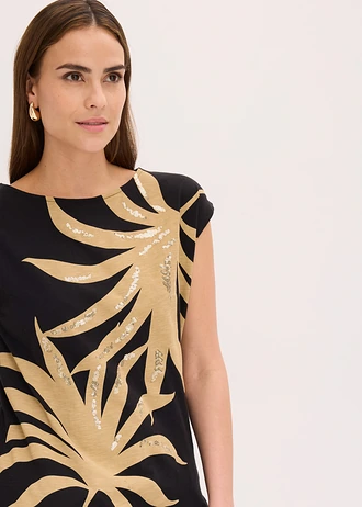 T-shirt avec sequins • noir-new beige-doré métallisé imprimé • Boutique bonprix