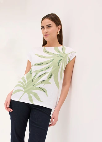 T-shirt avec sequins • blanc-vert pâle-olive imprimé • Boutique bonprix