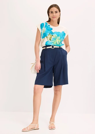 Bluză tricot din bumbac organic 100% • ecru-albastru-petrol floral • magazin bonprix