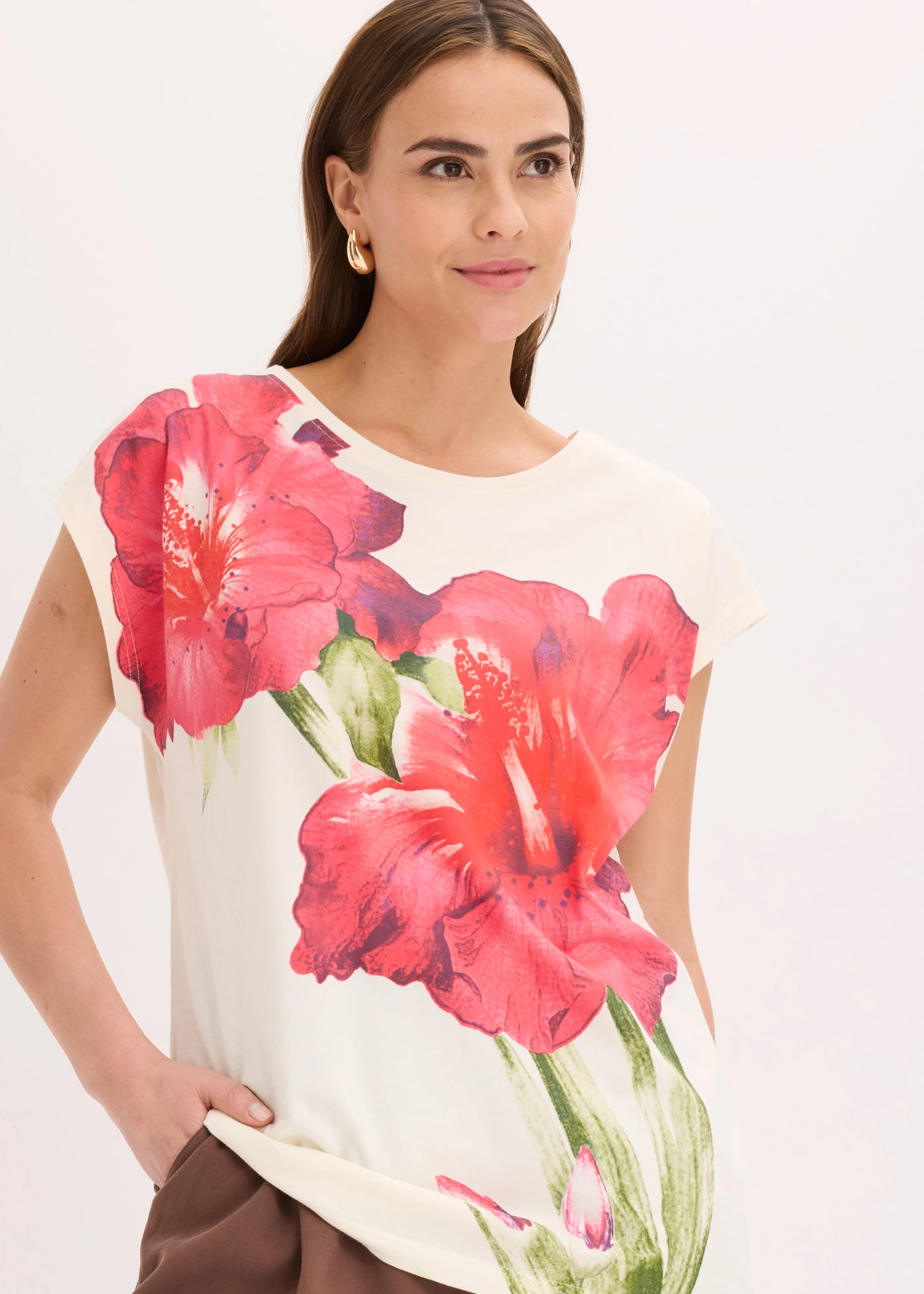 Bluză tricot din bumbac organic 100% • ecru-roz-pinklady floral • magazin bonprix