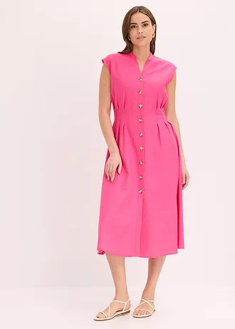 Robe midi légère en lin mélangé, Couleur: fuchsia