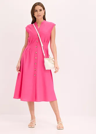 Robe midi légère en lin mélangé, Couleur: fuchsia
